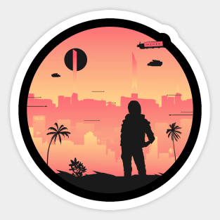 Entering Night City sunset pacifica female Sticker